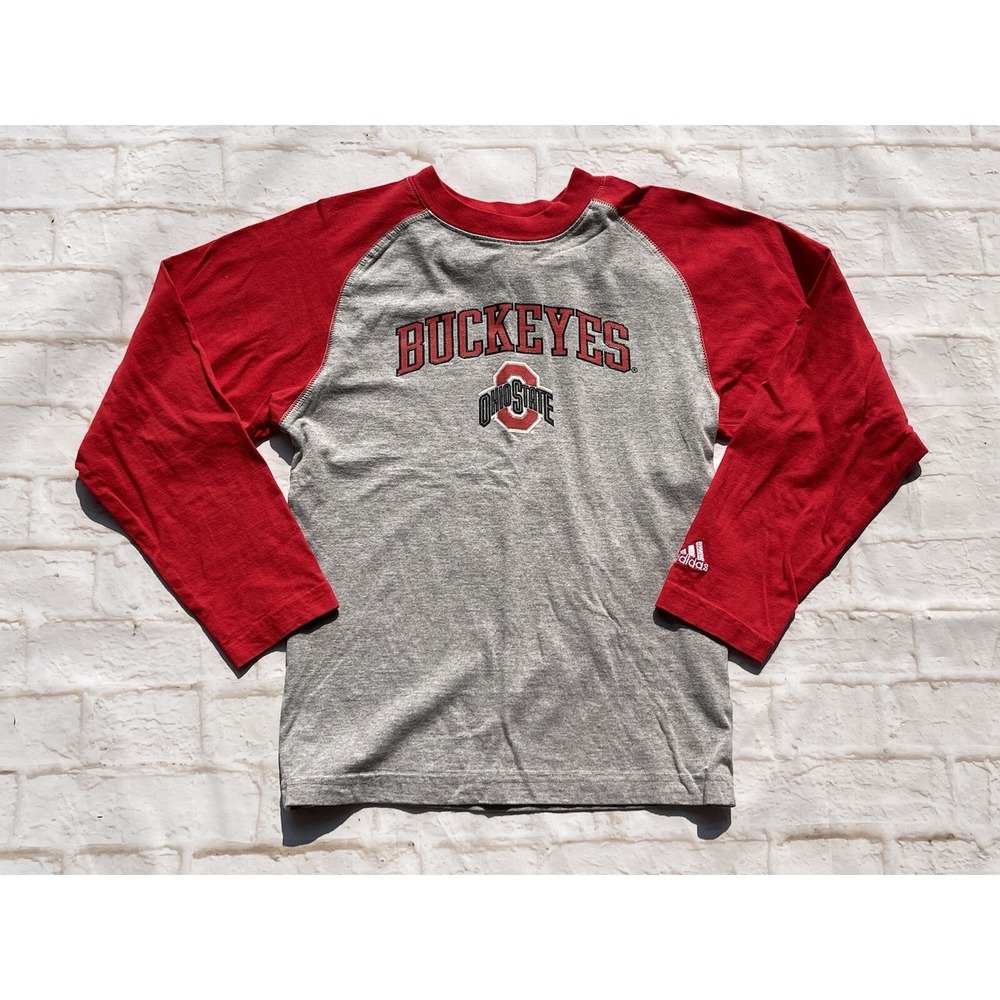 Adidas Ohio State Buckeyes Long Sleeve Baseball Tee Gray & Red Colorblock Size M
